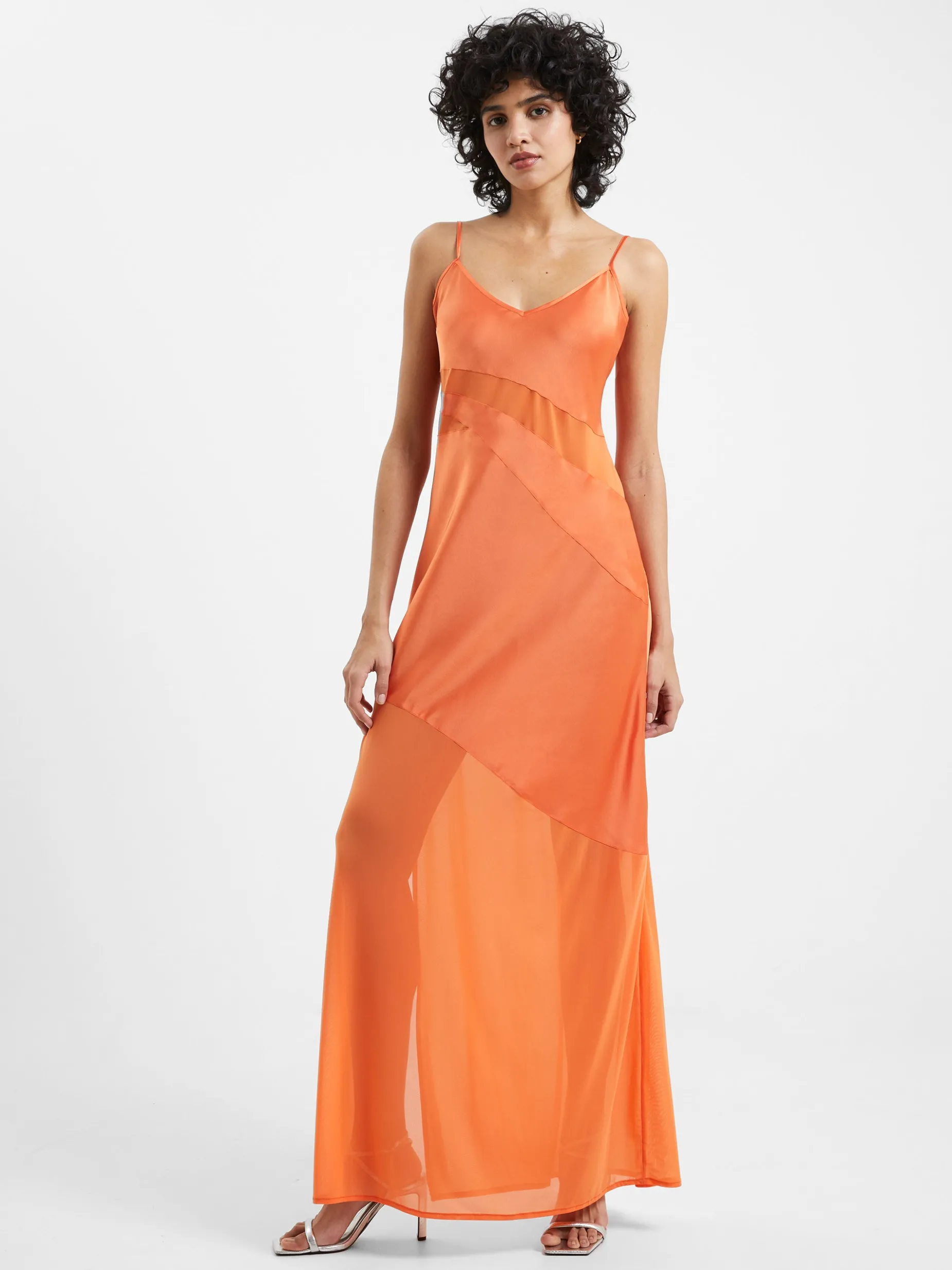 French Connection Maxi Dresses-Inu Satin Strappy Mesh Maxi Dress