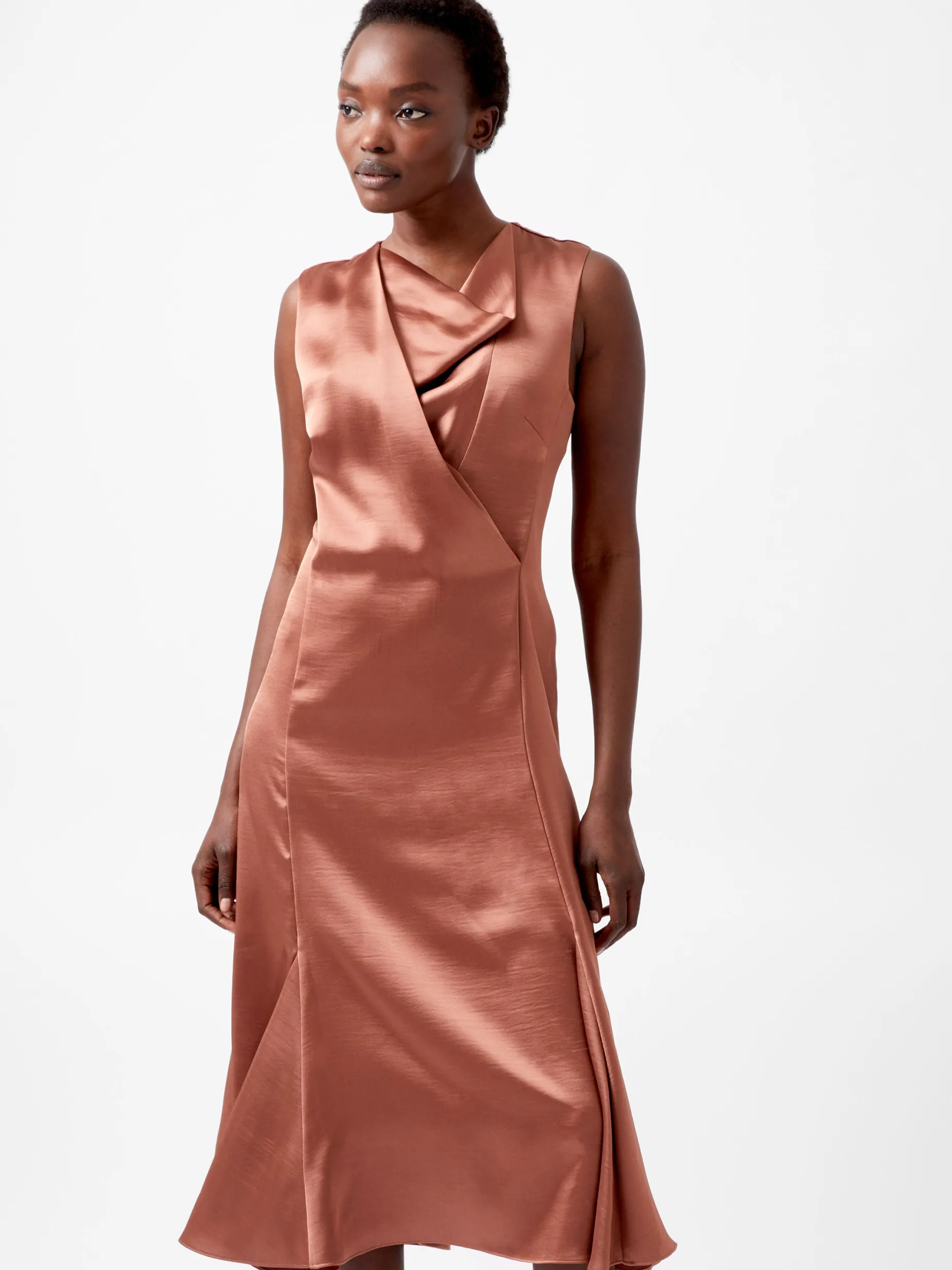French Connection Dresses|Midi Dresses-Irina Satin Sleeveless Cowl Neck Dress