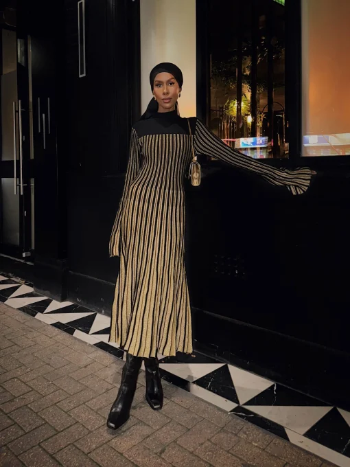 French Connection Dresses|Midi Dresses-Journee Mari Lurex Long Sleeve Dress
