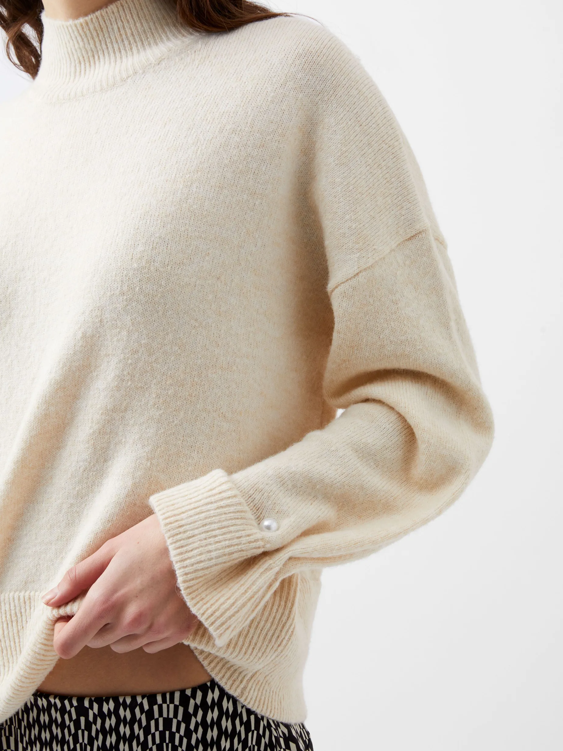 French Connection Jumpers & Cardigans-Kezia Recycled Pearl Cuff Detail Jumper