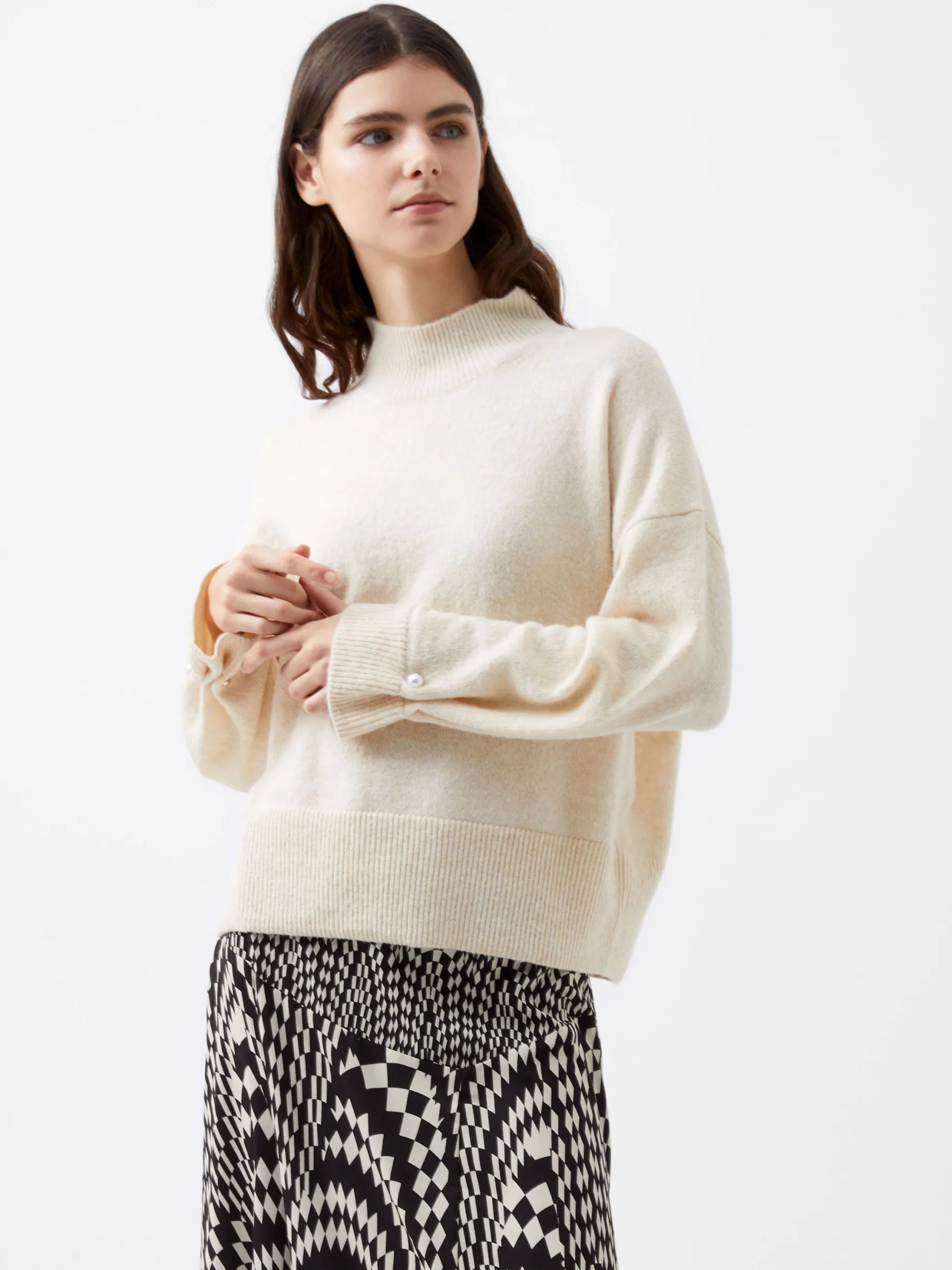 French Connection Jumpers & Cardigans-Kezia Recycled Pearl Cuff Detail Jumper