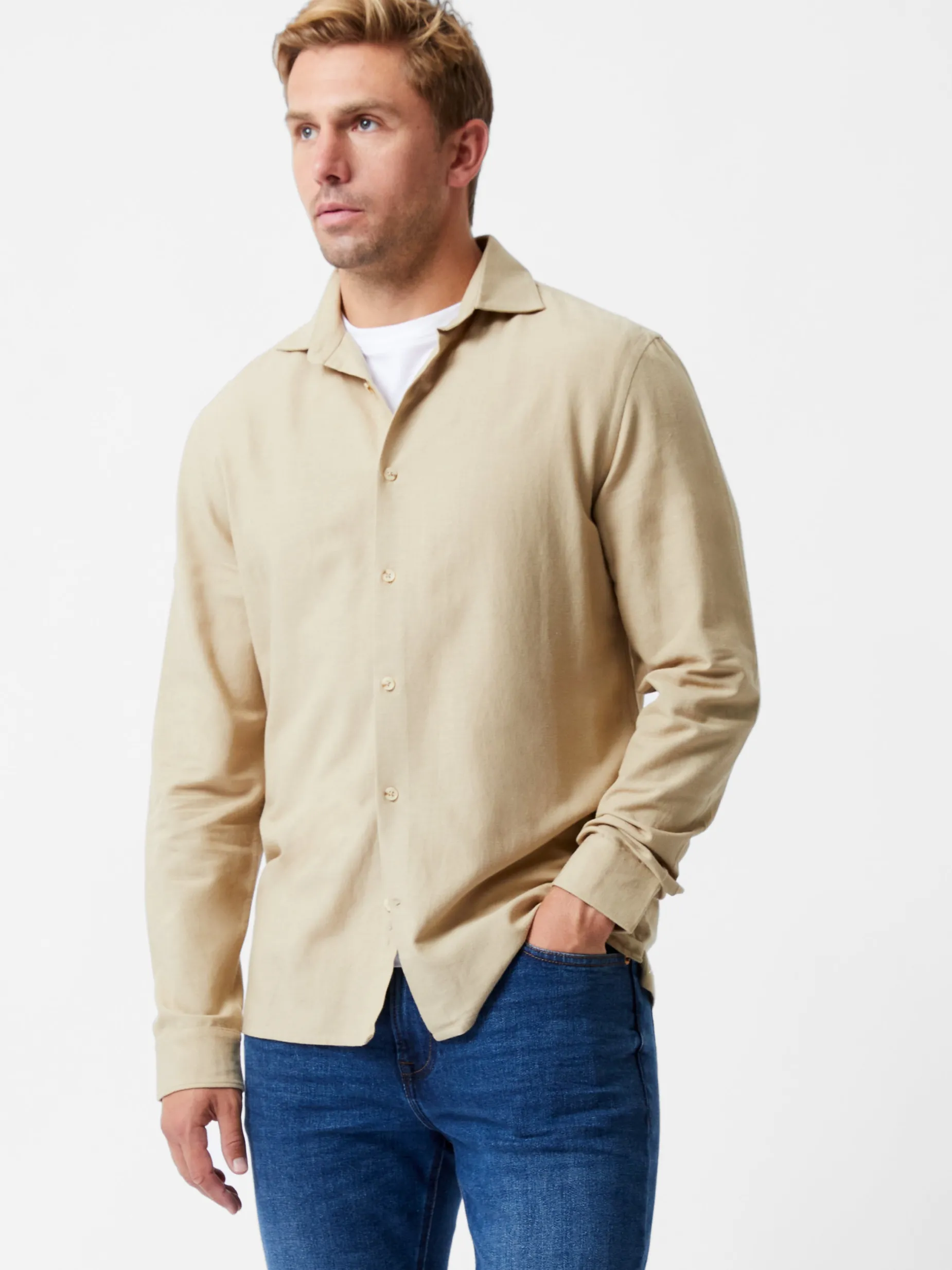 French Connection Shirts-Long Sleeve Linen Blend Shirt