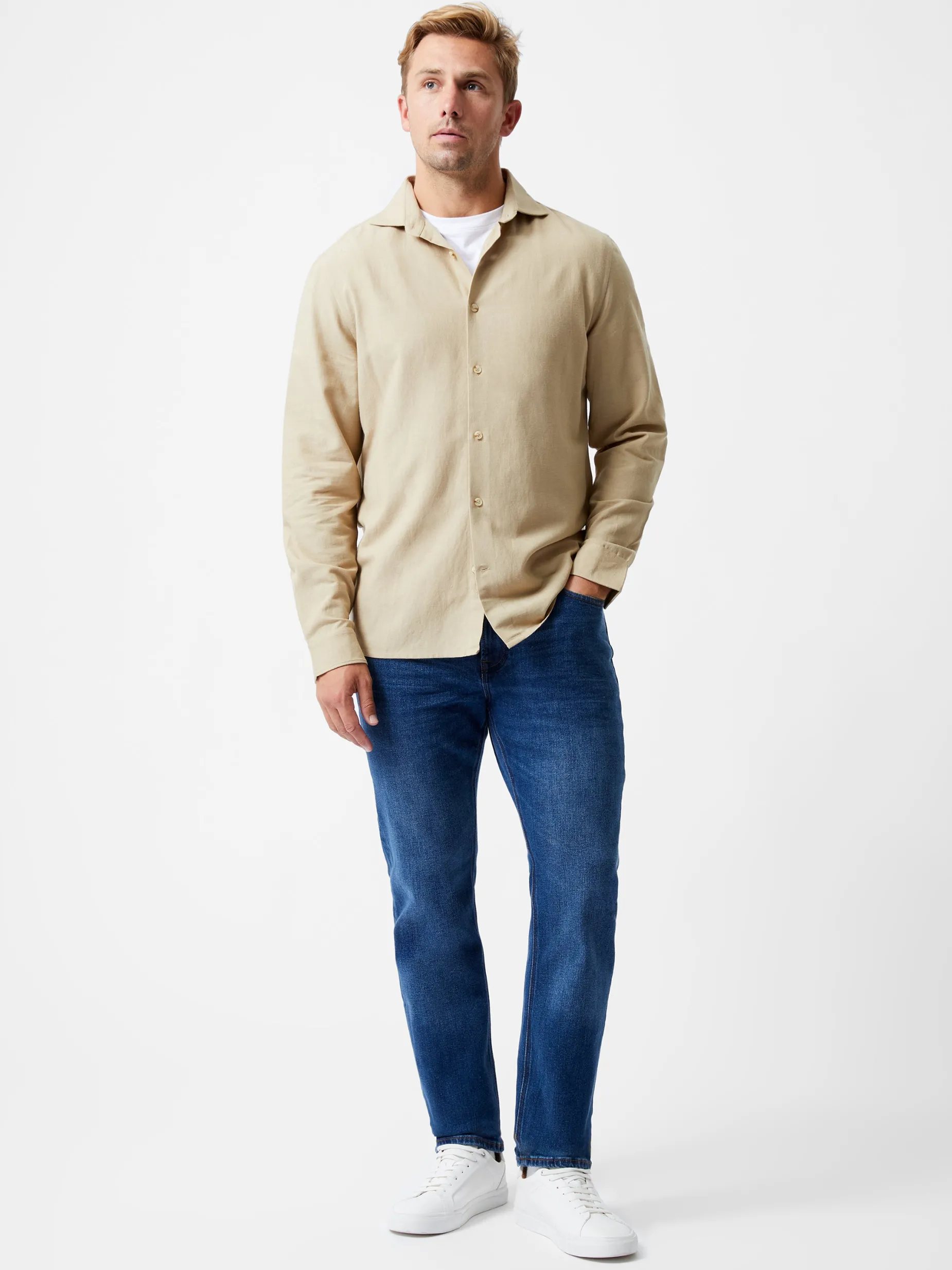 French Connection Shirts-Long Sleeve Linen Blend Shirt