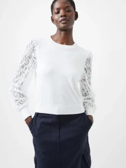 French Connection Jumpers & Cardigans-Luvy Embroidered Mesh Sleeve Jumper