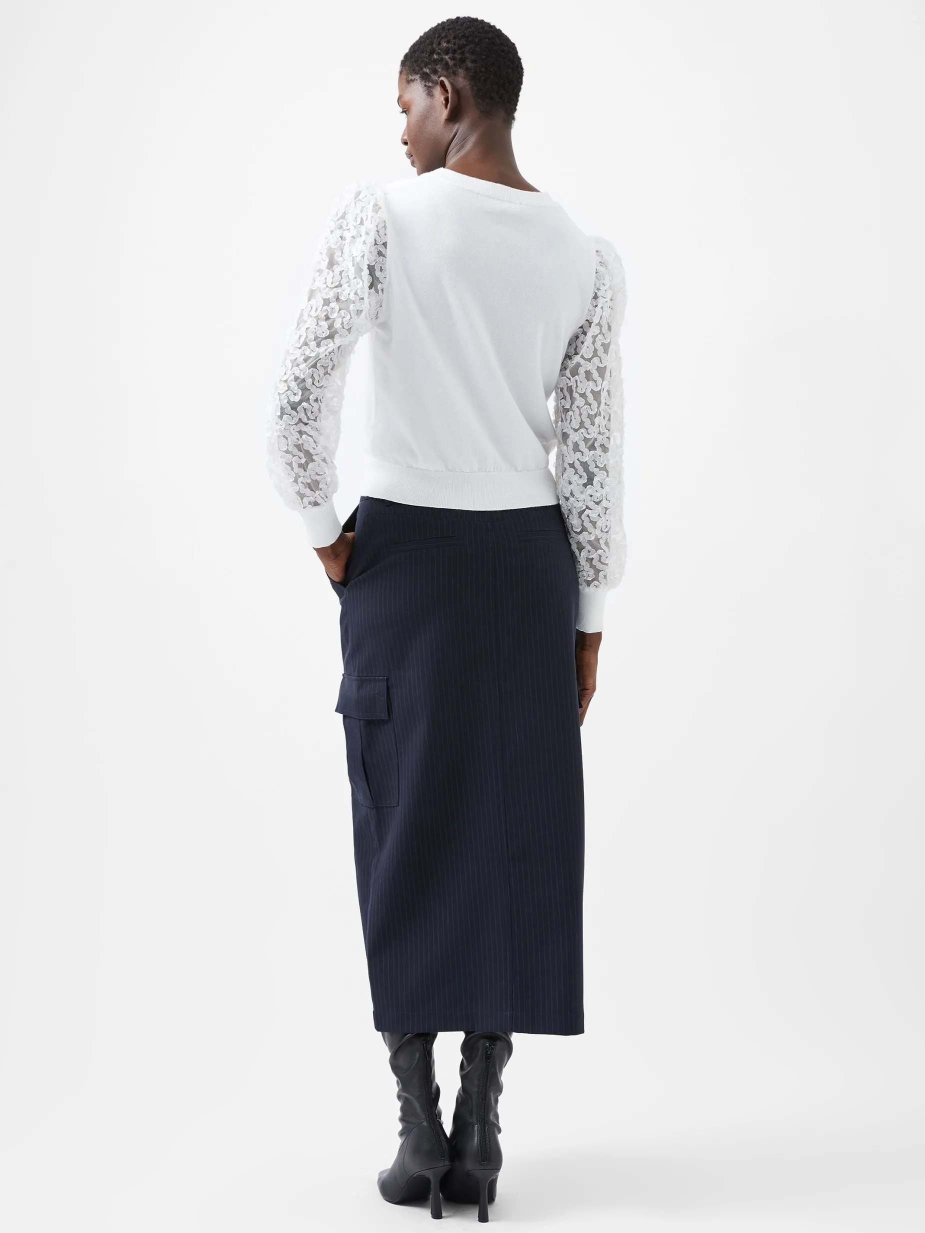 French Connection Jumpers & Cardigans-Luvy Embroidered Mesh Sleeve Jumper