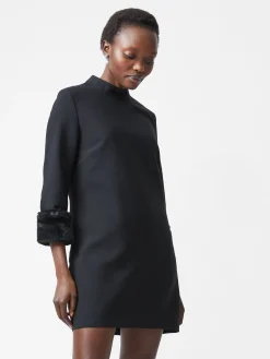 French Connection Party Dresses-Luxe Faux Fur Three Quarter Sleeve Cuffs Mini Dress