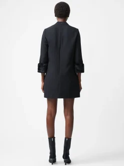 French Connection Party Dresses-Luxe Faux Fur Three Quarter Sleeve Cuffs Mini Dress
