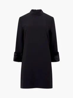 French Connection Party Dresses-Luxe Faux Fur Three Quarter Sleeve Cuffs Mini Dress