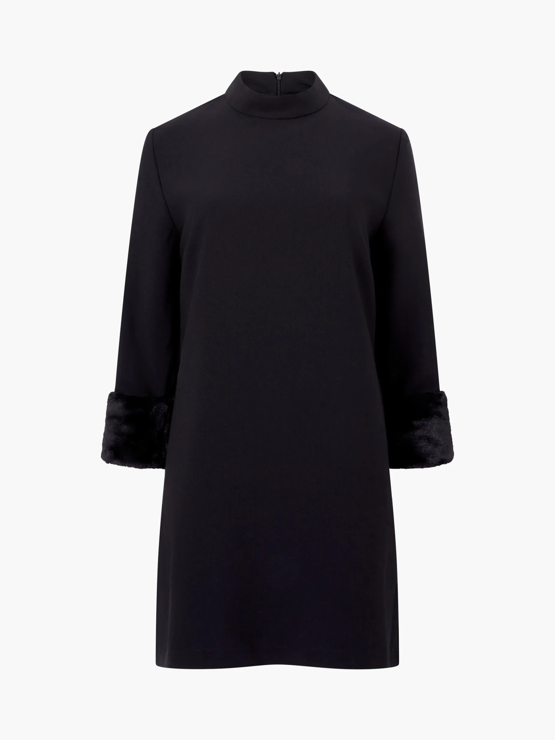 French Connection Party Dresses-Luxe Faux Fur Three Quarter Sleeve Cuffs Mini Dress