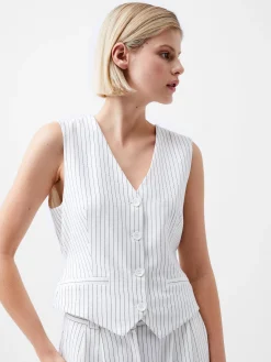 Women French Connection Coats & Jackets|Co-Ords-Pinstripe Cropped Waistcoat