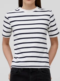 French Connection Tops-Rallie Cotton Stripe Short Sleeve T-Shirt
