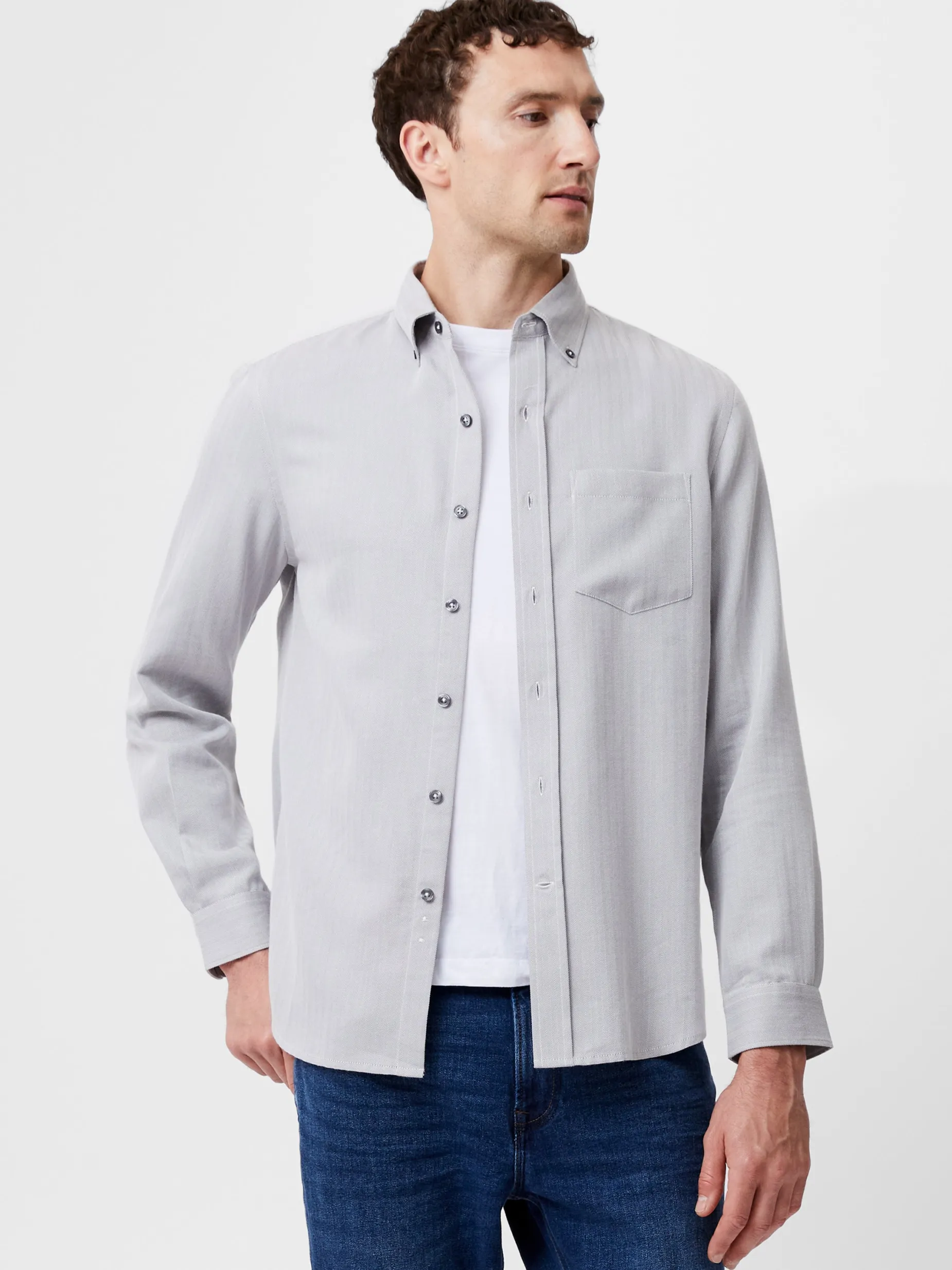 French Connection Shirts-Regular Fit Herringbone Button Down Shirt