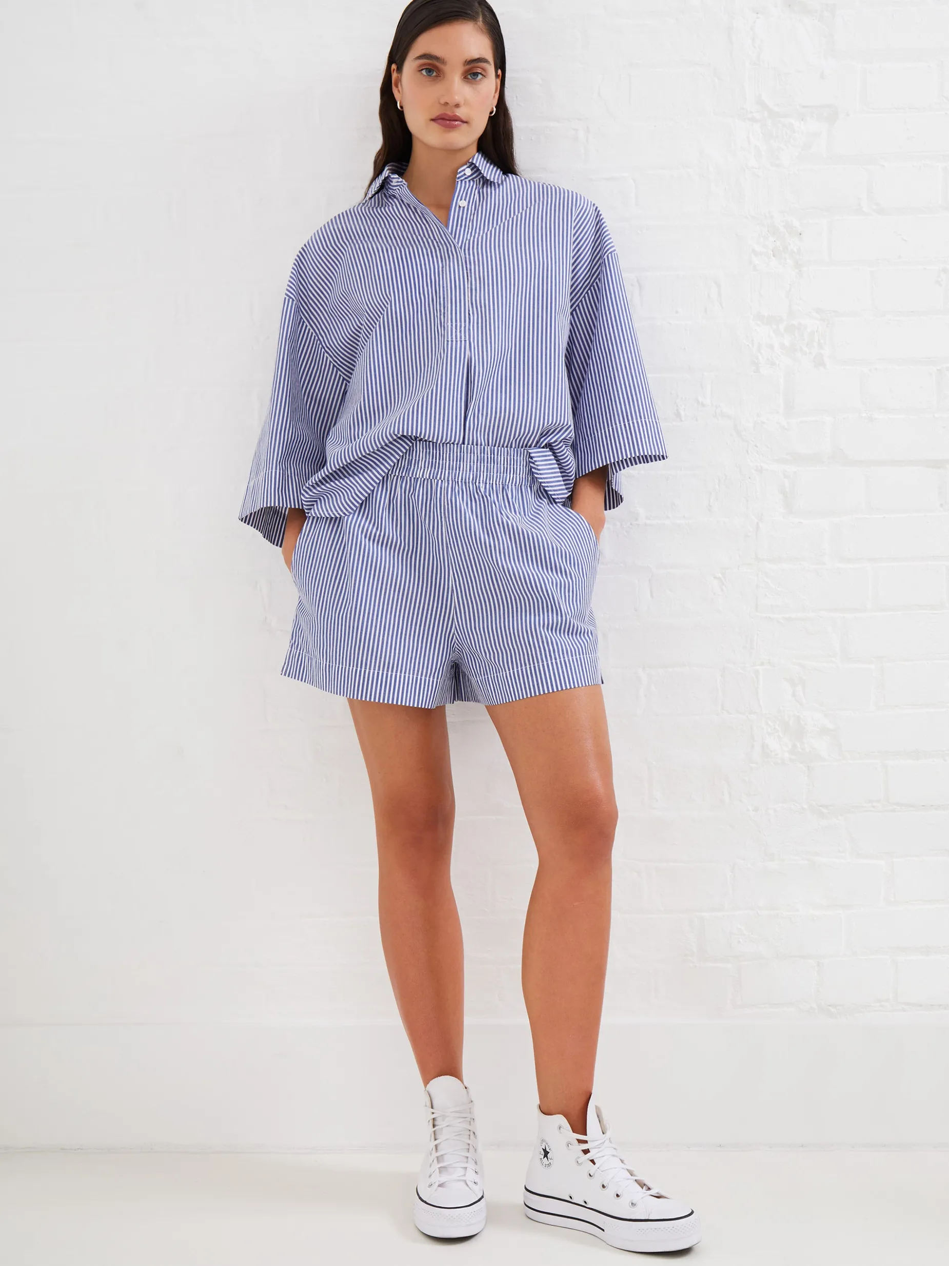 French Connection Skirts & Shorts|Co-Ords-Rhodes Poplin Stripe Pull-On Shorts