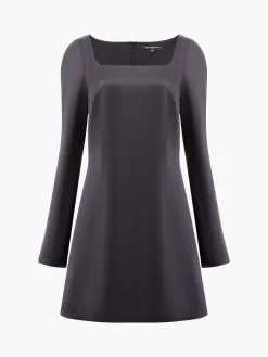 French Connection Dresses|Mini Dresses-Structured Satin Long Sleeve Scoop Neck Mini Dress