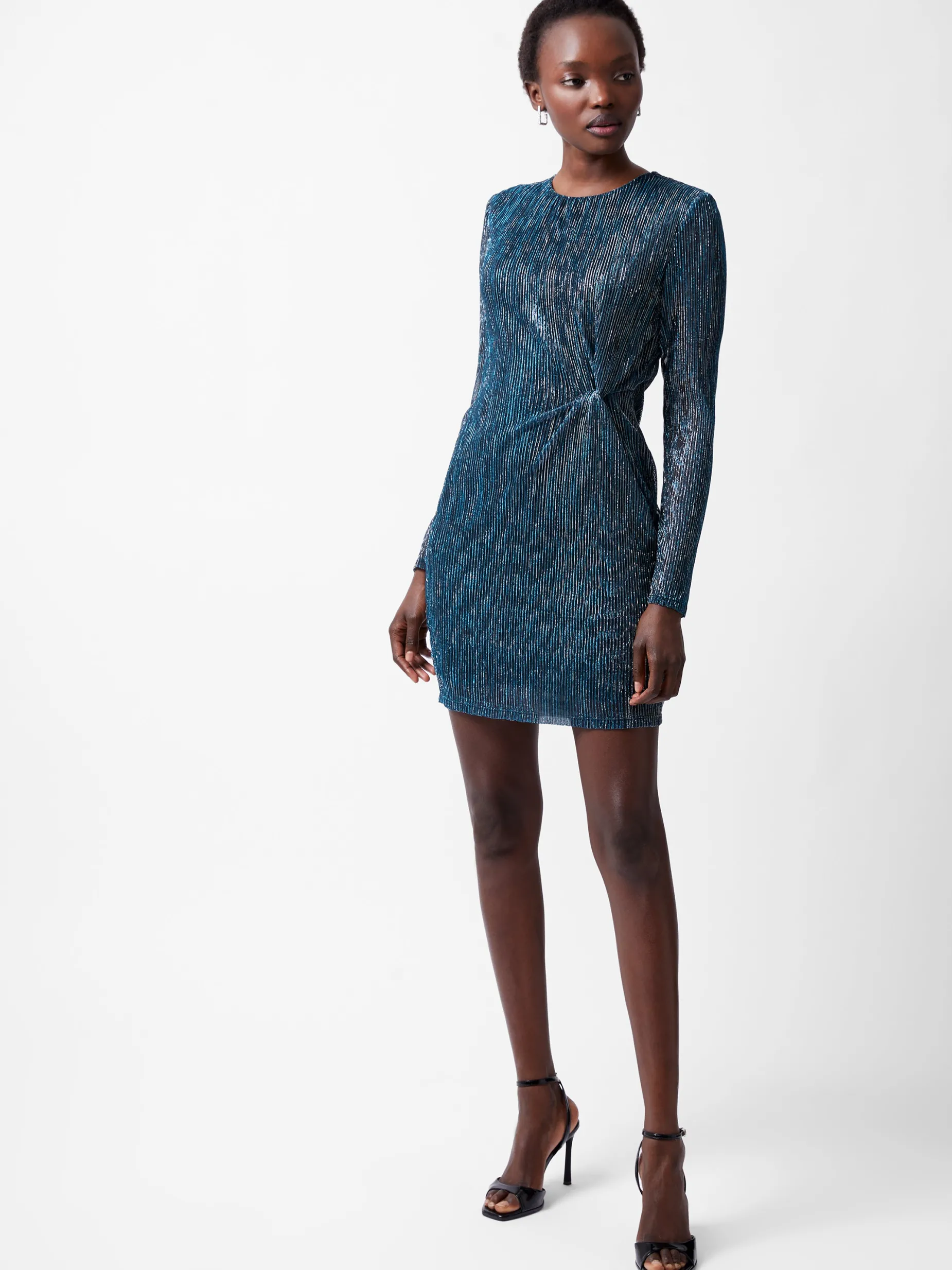 French Connection Dresses|Mini Dresses-Tamy Lurex Long Sleeve Fitted Mini Dress