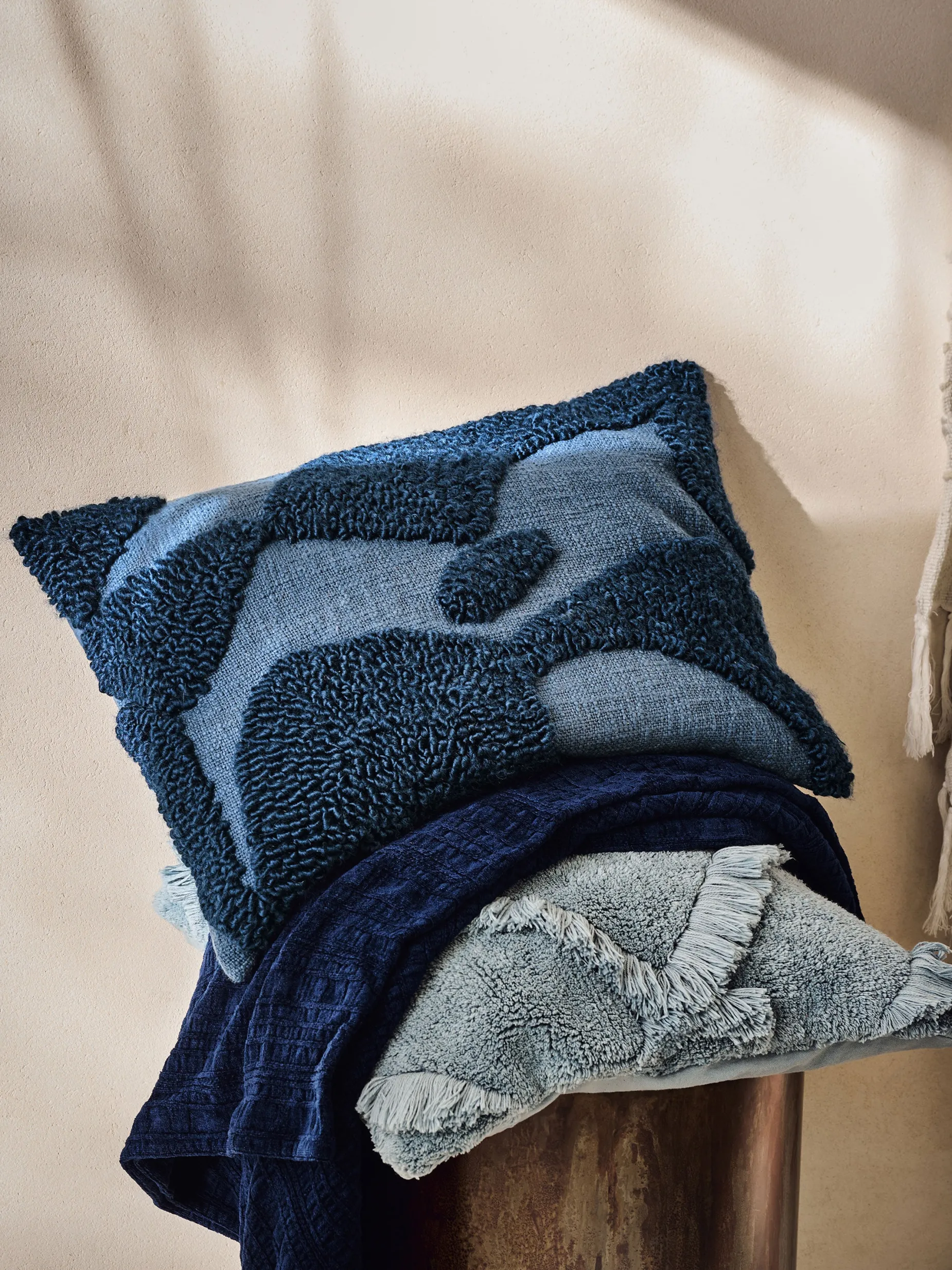 French Connection Cushions-Tangelo Tufted Blue Cushion