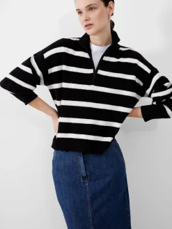 French Connection Jumpers & Cardigans-Vhari Recycled Stripe Half Zip Jumper