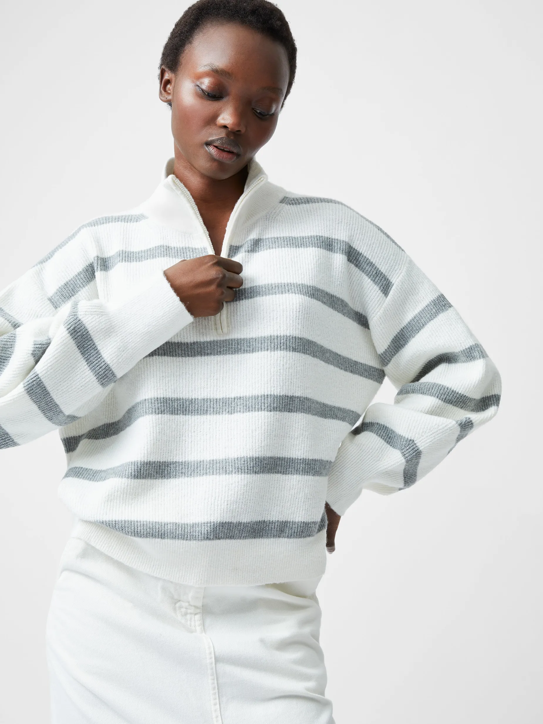 French Connection Jumpers & Cardigans-Vhari Recycled Stripe Half Zip Jumper