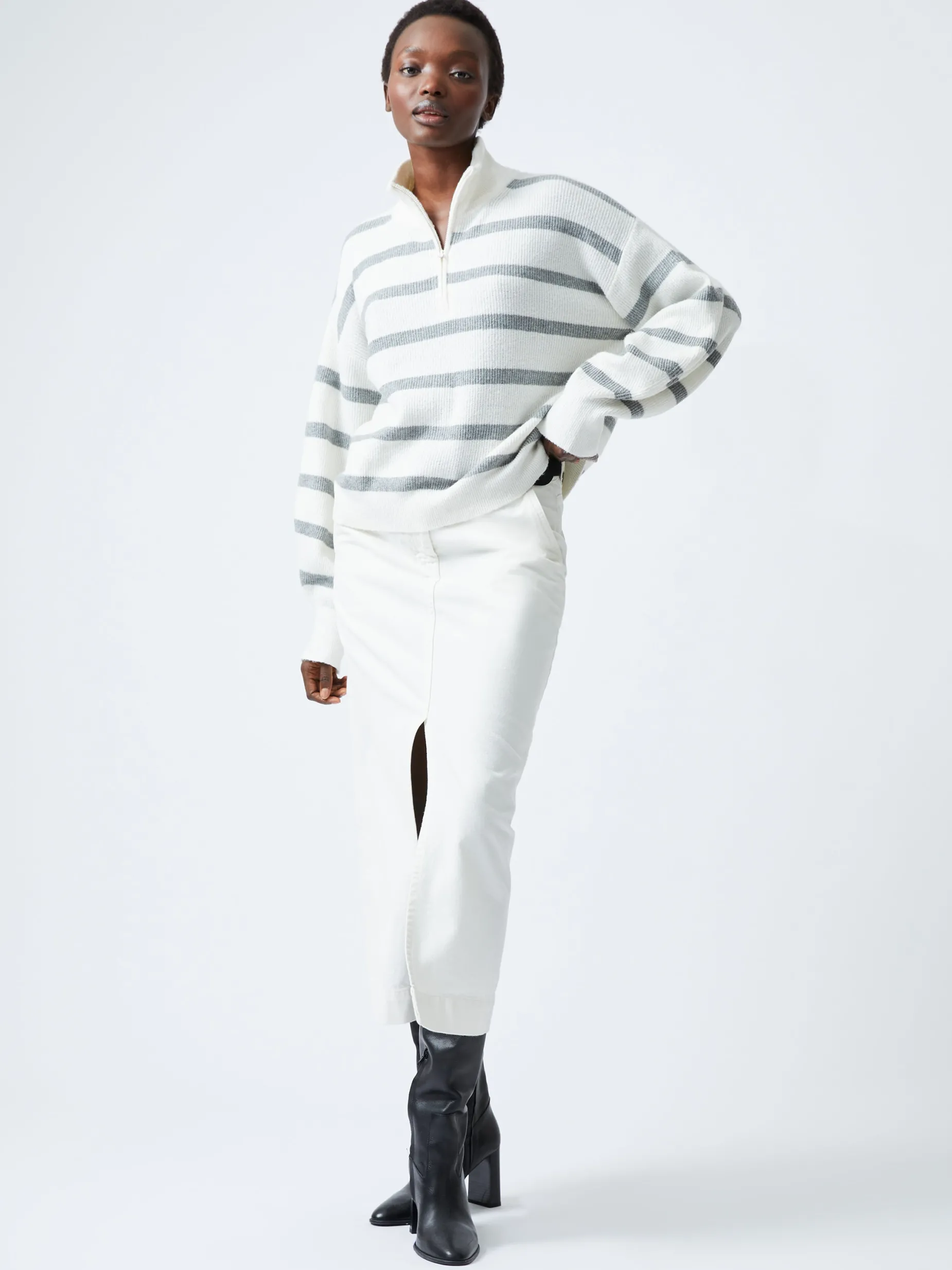 French Connection Jumpers & Cardigans-Vhari Recycled Stripe Half Zip Jumper