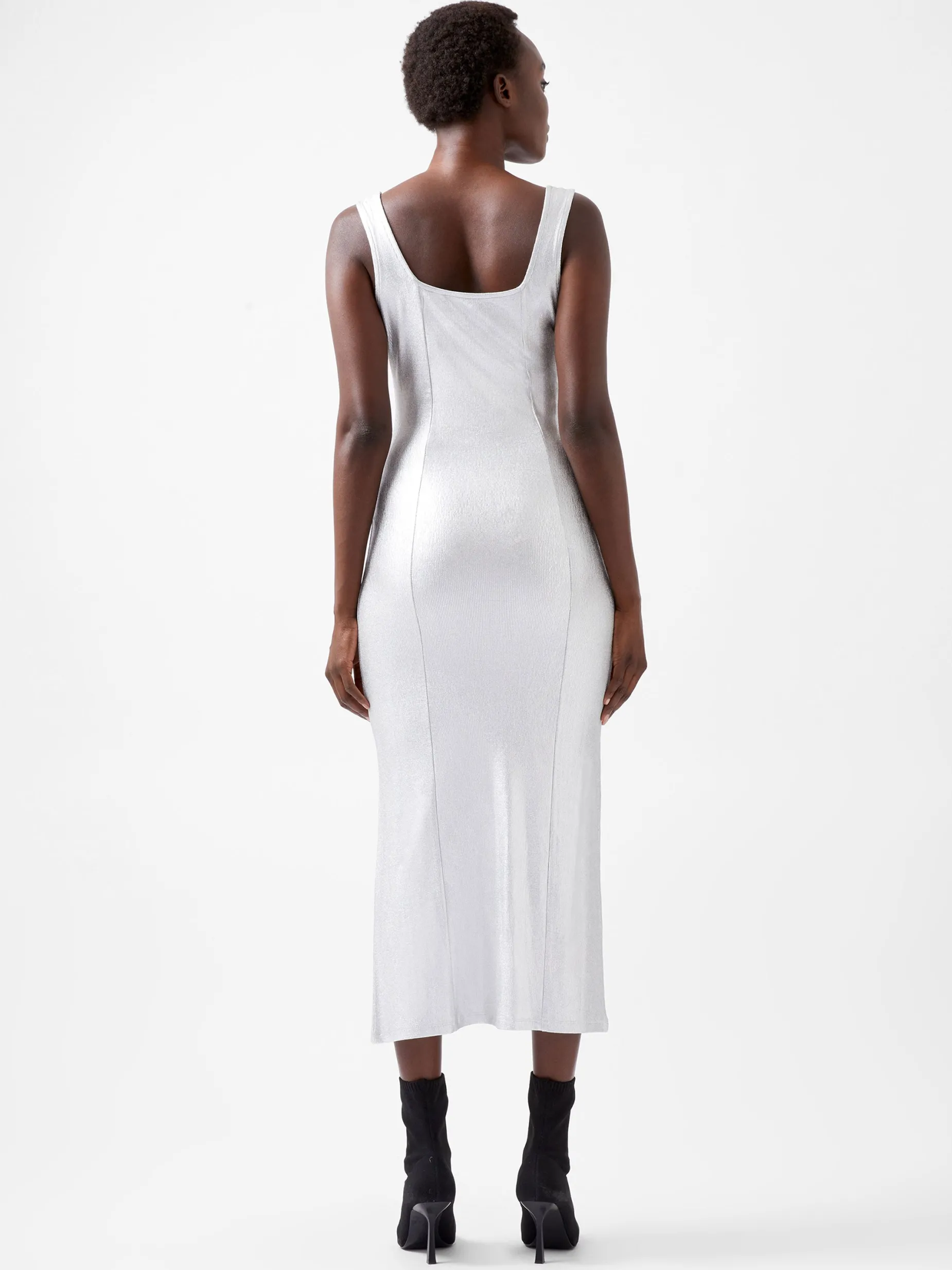French Connection Dresses|Midi Dresses-Vista Ribbed Foil Coated Midi Dress