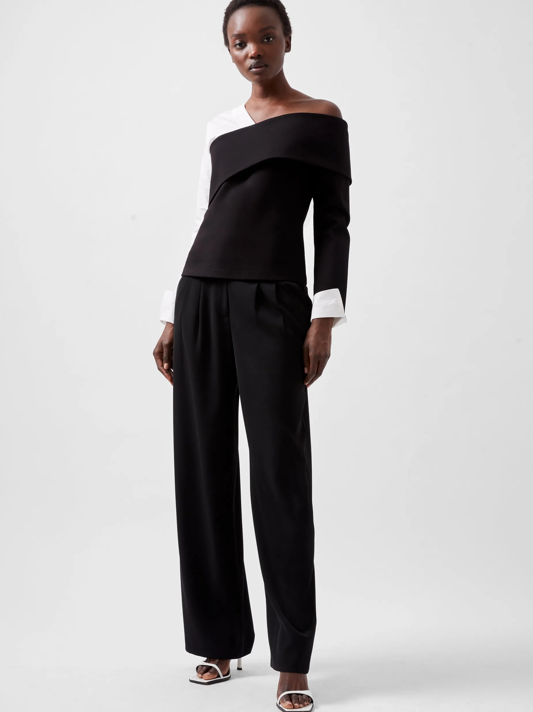 French Connection Tops|Shirts-Xia Ponte Poplin Mix Long Sleeve Top