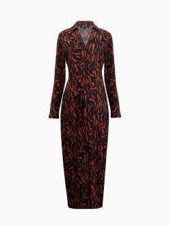 French Connection Dresses|Midi Dresses-Zaria Textured Abstract Print Long Sleeve Dress