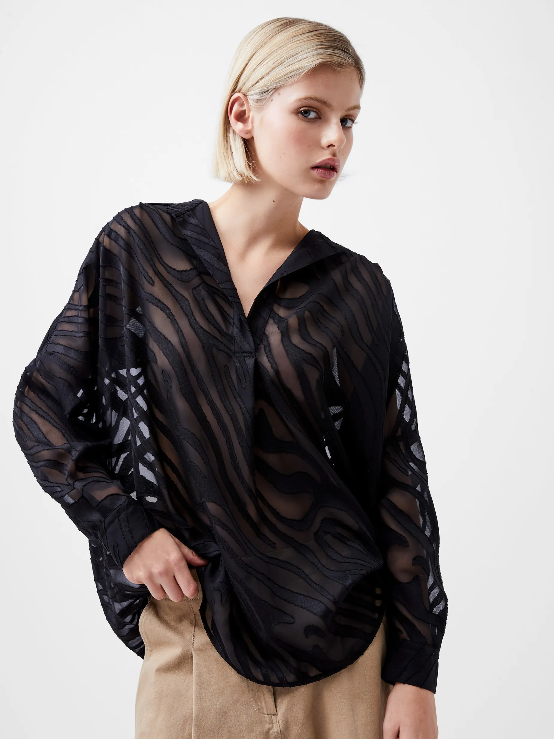 French Connection Tops|Shirts-Zebra Devore Popover Shirt